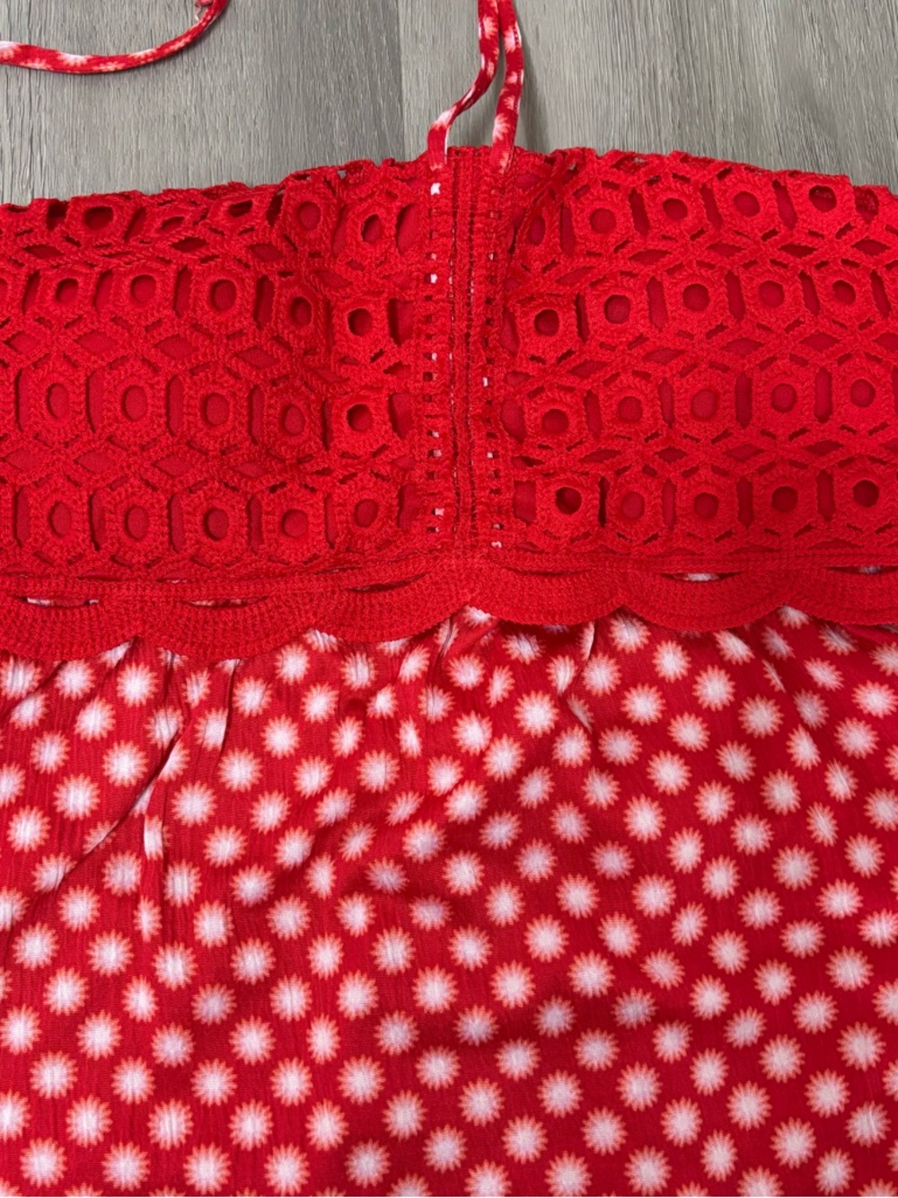 Festival Halter Top Boho Lace Crop Tank Beachy Flowy Blouse Red Women’s Size M - Picture 2 of 8